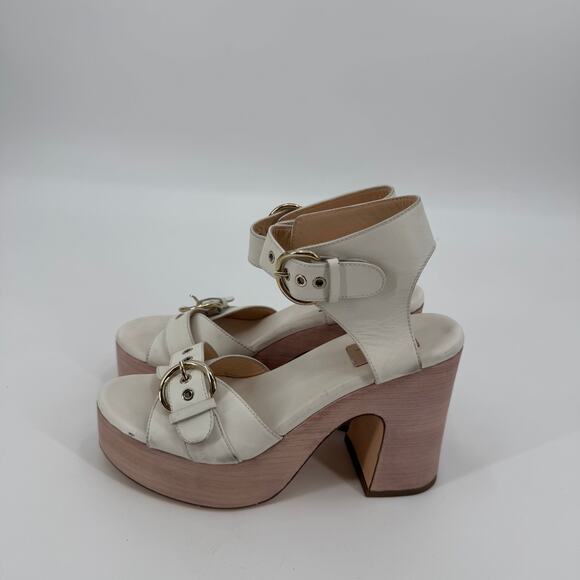 AGL White Women's Sista Double Buckle Platform Heel Sandals Size EU 39 US 9 - Picture 4 of 9
